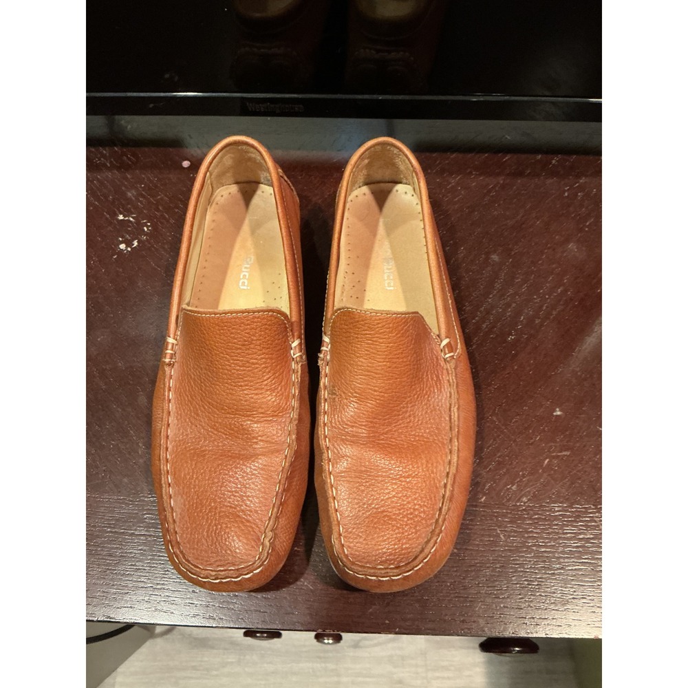 Bacco Bucci Mens Tan Brown Pebbled Leather Driving Loafers Moc Toe Slip On Shoes